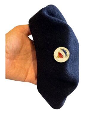 Col 10 Pure Wool Beret with Enamel Pin Air Adventures France Hat Navy Blue